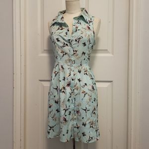Ban Of Gypsies - Aqua patterened pleated collar button up dress with pockets